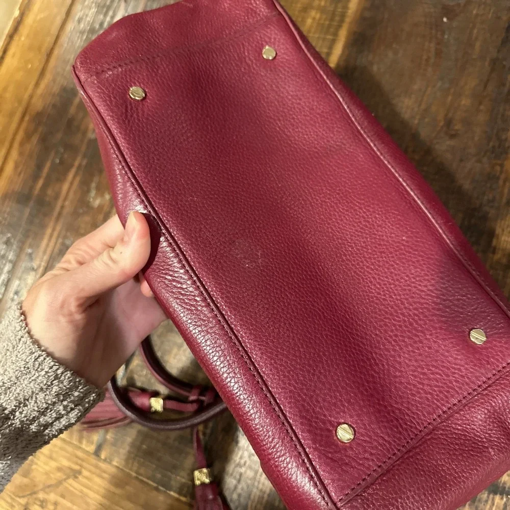 Tory‎ Burch Leather Thea Triple-Zip Satchel Bag Ox Blood Burgundy